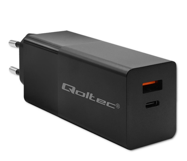 QOLTEC Ładowarka GaN Power Pro | 1xUSB-C | 1xUSB | 100W | 5-20V | 1.5-5A| PD | Czarna 52382 - 1213310 - zdjęcie